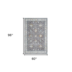5' x 8' Gray and Ivory Floral Area Rug