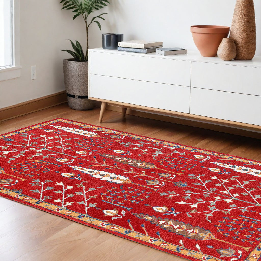 9' x 12' Red and Ivory Wool Floral Hand Tufted Area Rug