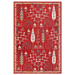 9' x 12' Red and Ivory Wool Floral Hand Tufted Area Rug