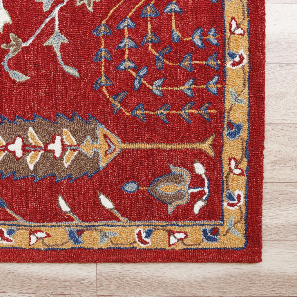 9' x 12' Red and Ivory Wool Floral Hand Tufted Area Rug