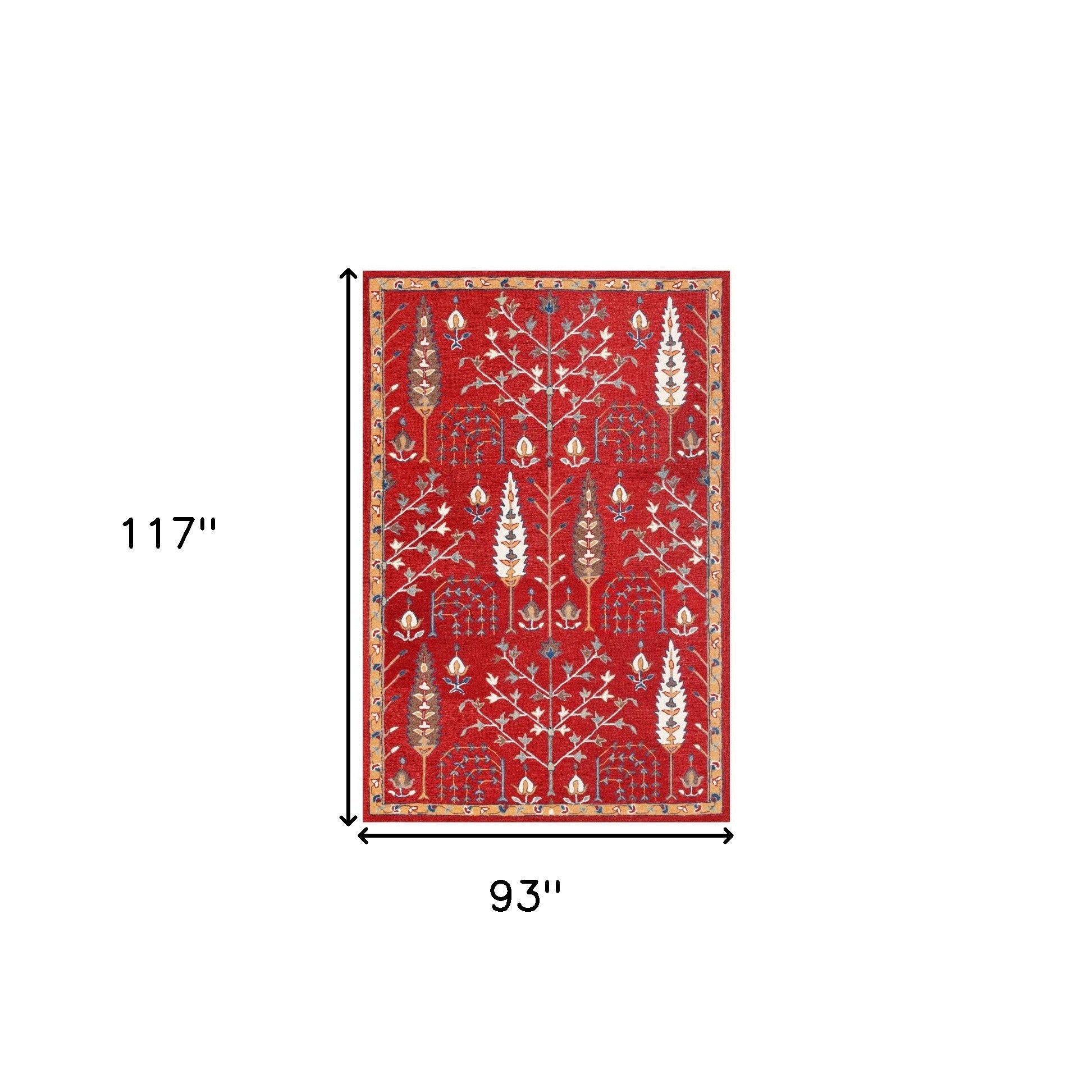8' x 10' Red and Ivory Wool Floral Hand Tufted Area Rug