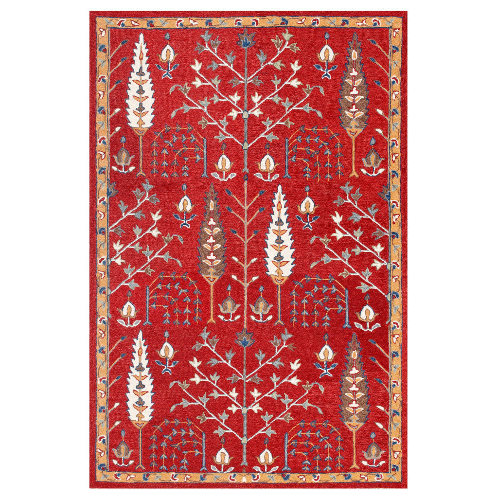 8' x 10' Red and Ivory Wool Floral Hand Tufted Area Rug
