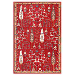 8' x 10' Red and Ivory Wool Floral Hand Tufted Area Rug