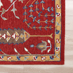 8' x 10' Red and Ivory Wool Floral Hand Tufted Area Rug