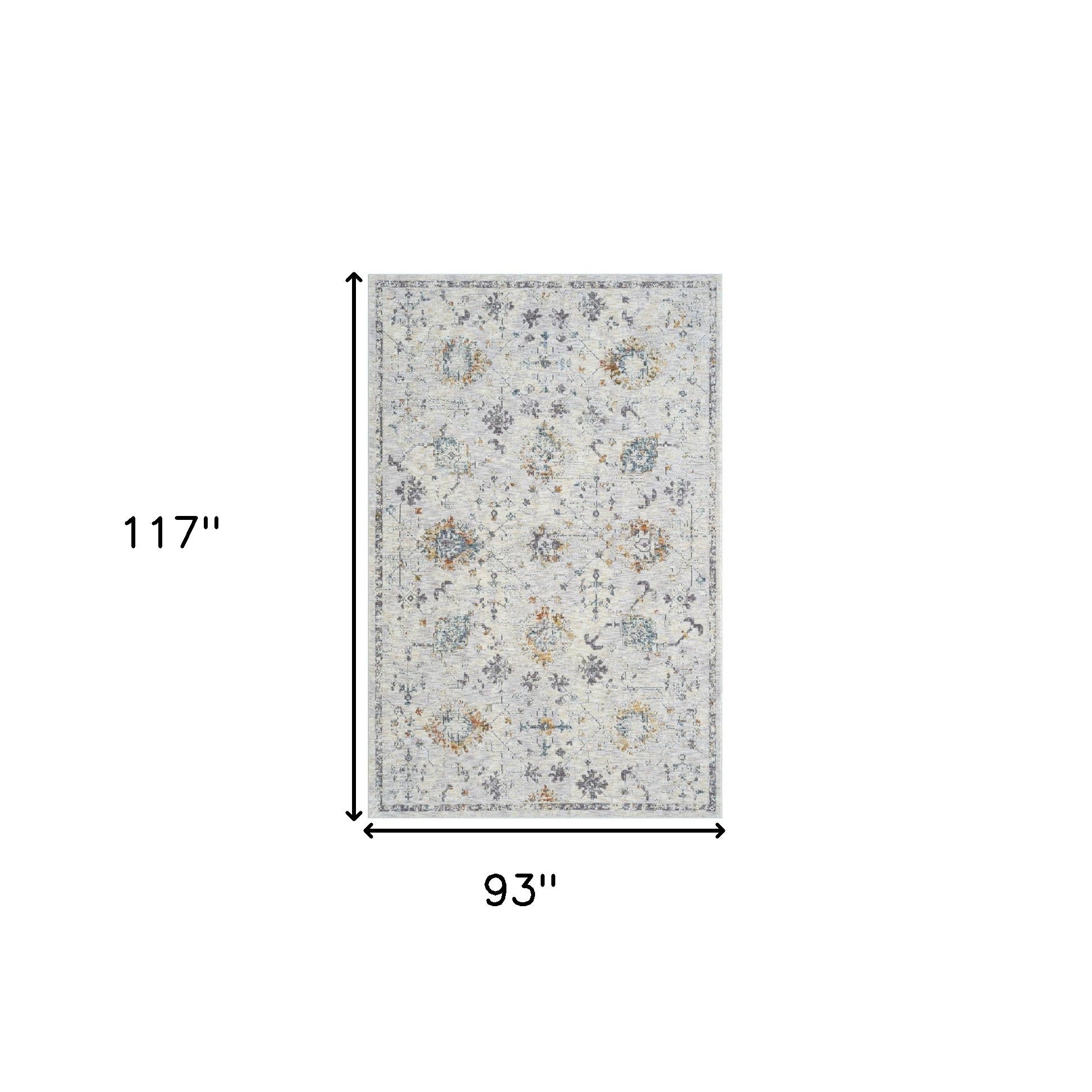 8' x 10' Ivory and Blue Floral Area Rug
