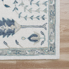 8' x 10' Ivory and Blue Wool Floral Hand Tufted Area Rug