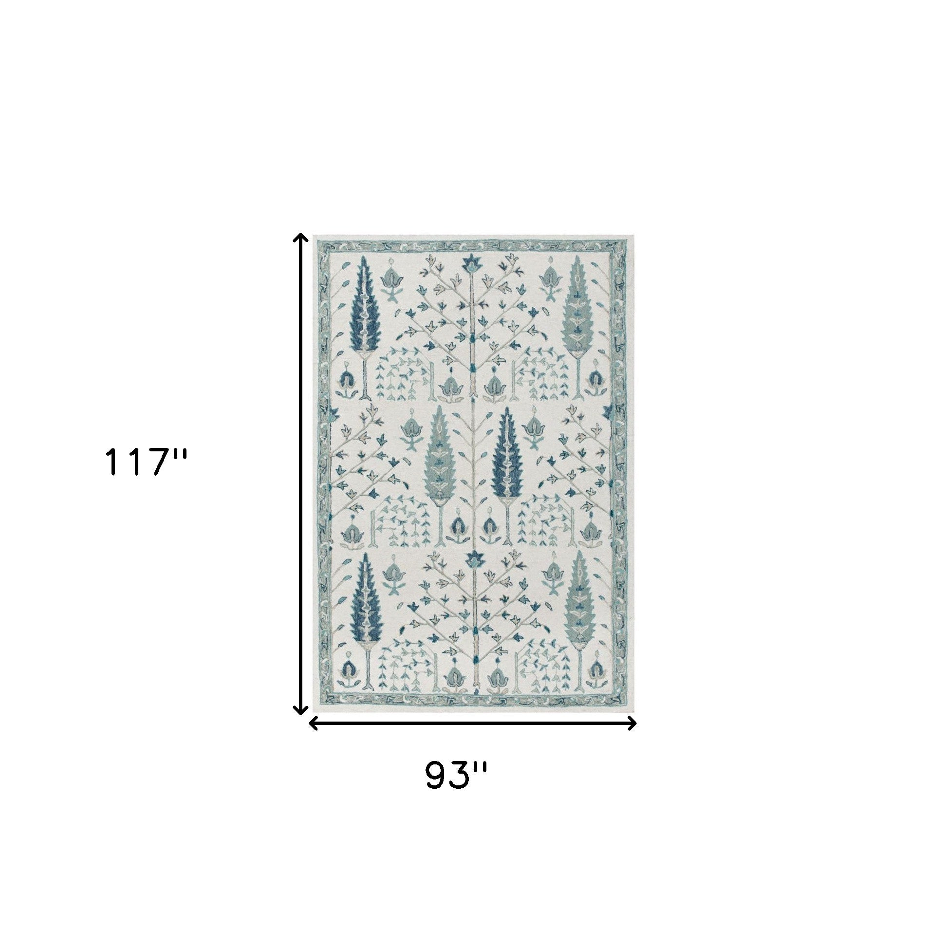 8' x 10' Ivory and Blue Wool Floral Hand Tufted Area Rug
