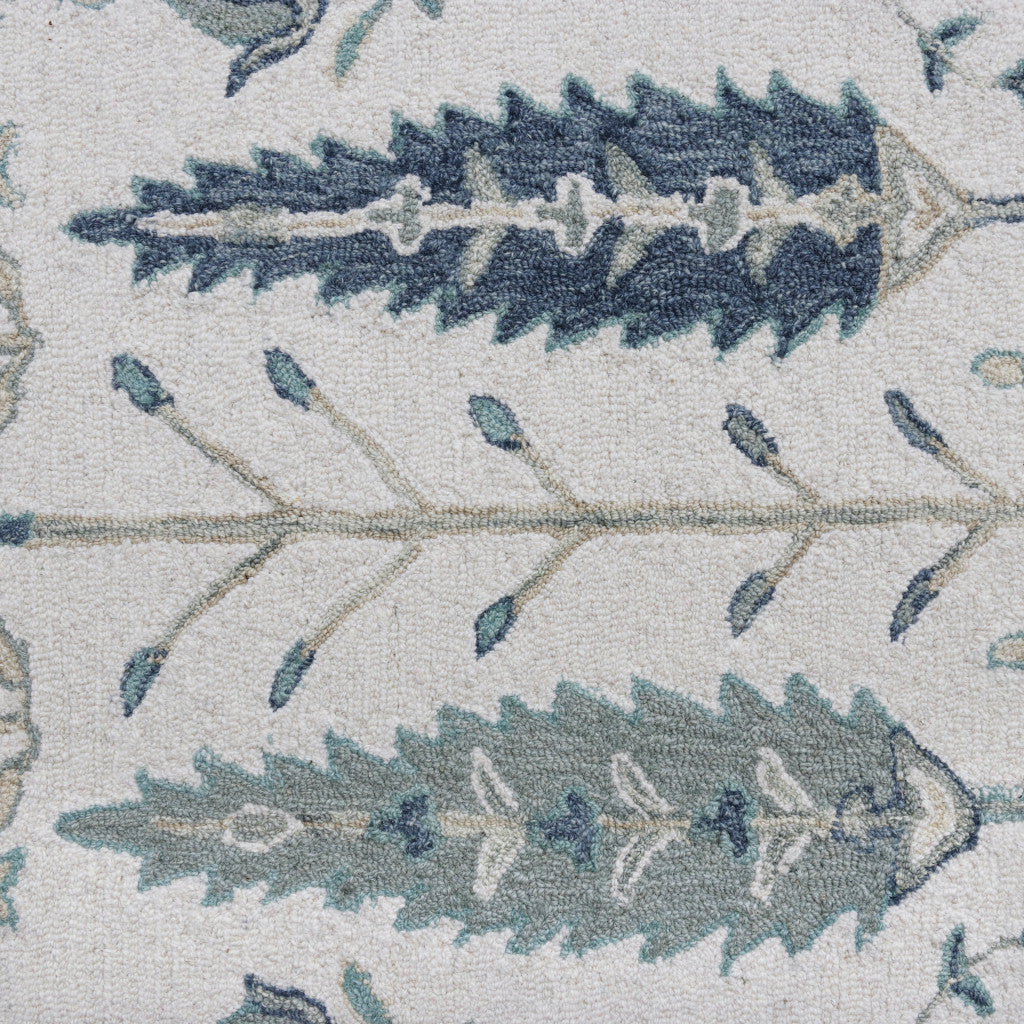 8' x 10' Ivory and Blue Wool Floral Hand Tufted Area Rug