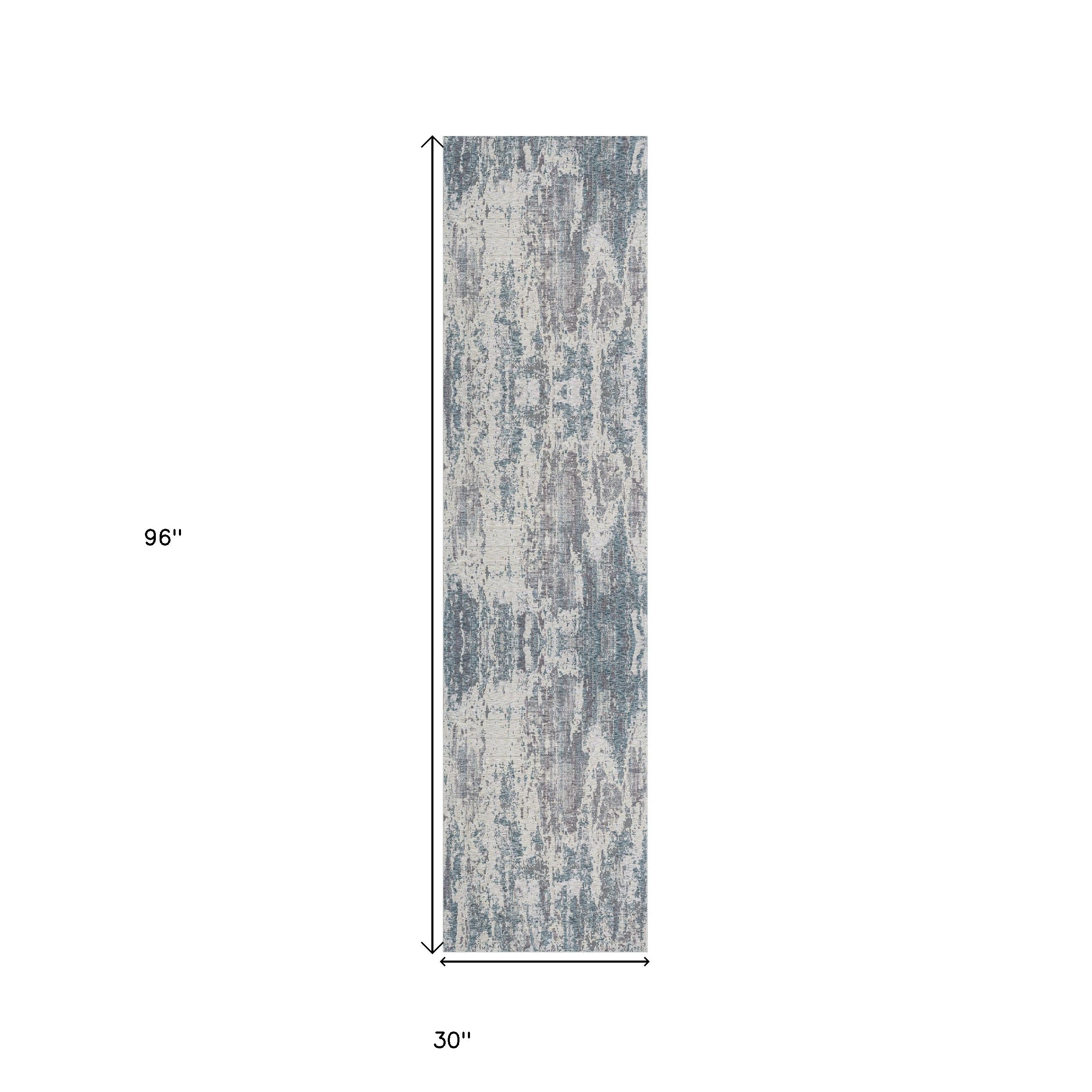 8' Runner Gray and Ivory Abstract Runner Rug