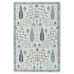 8' x 10' Ivory and Blue Wool Floral Hand Tufted Area Rug