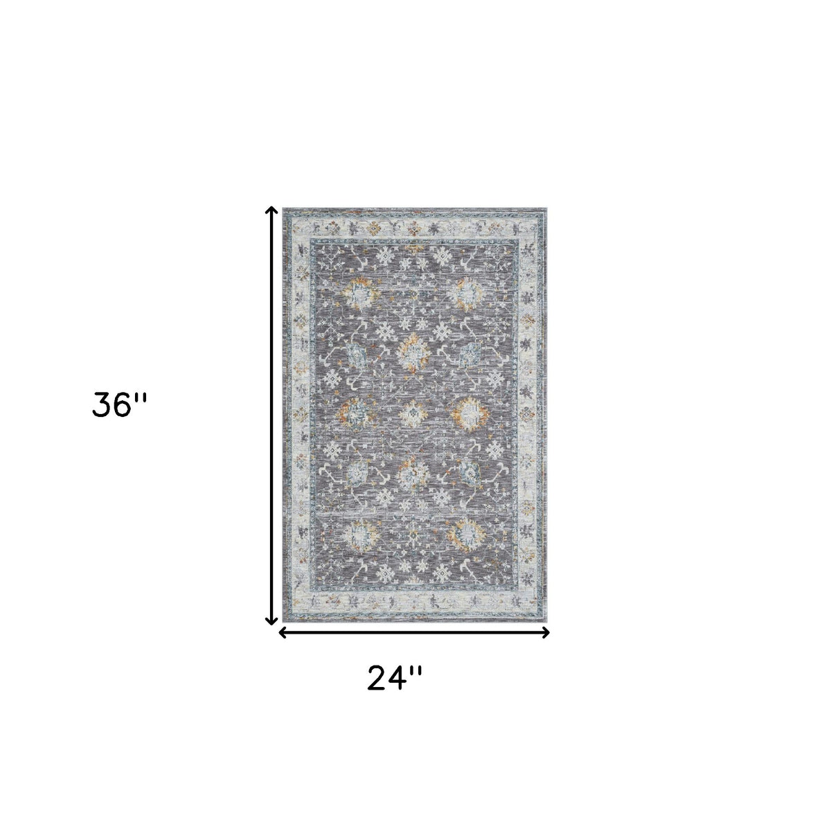2' x 3' Gray and Ivory Floral Area Rug