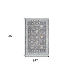 2' x 3' Gray and Ivory Floral Area Rug