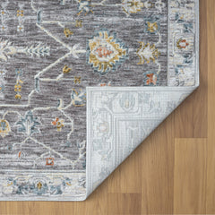 9' x 12' Gray and Ivory Floral Area Rug