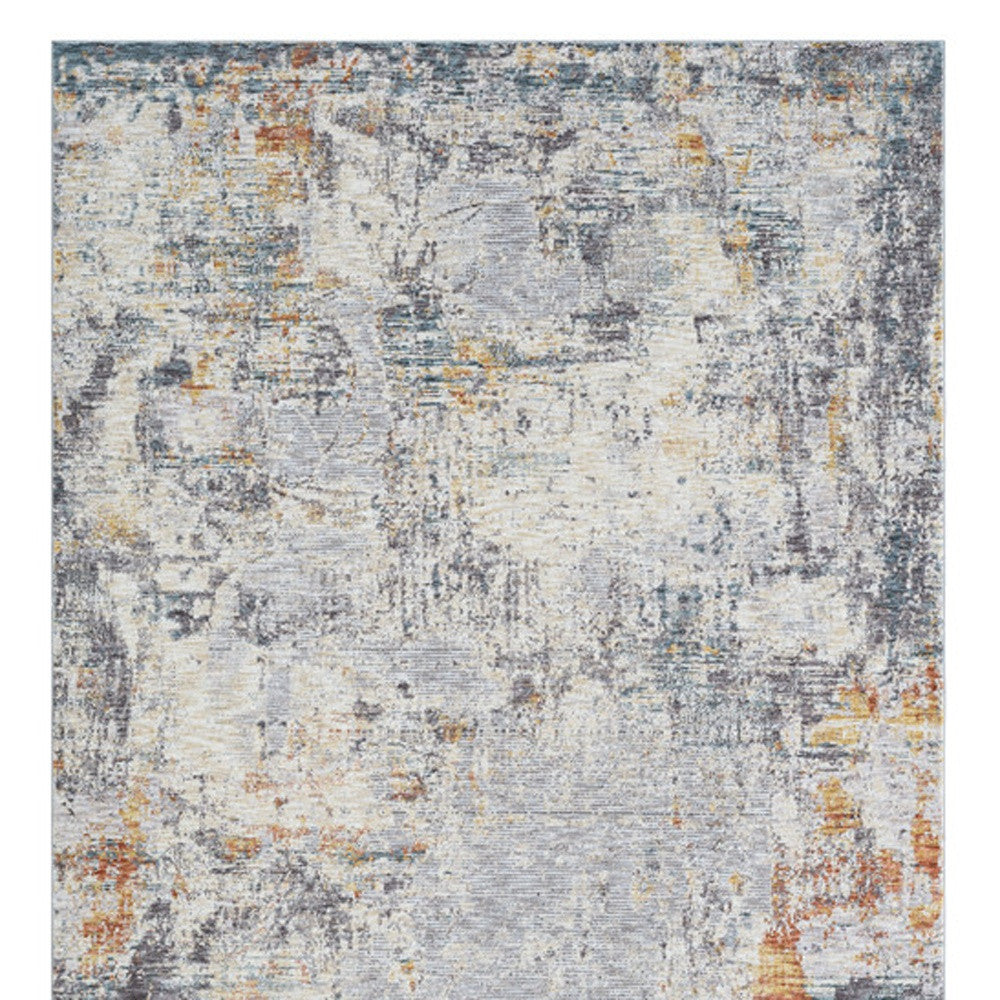 8' Runner Gray and Ivory Abstract Runner Rug