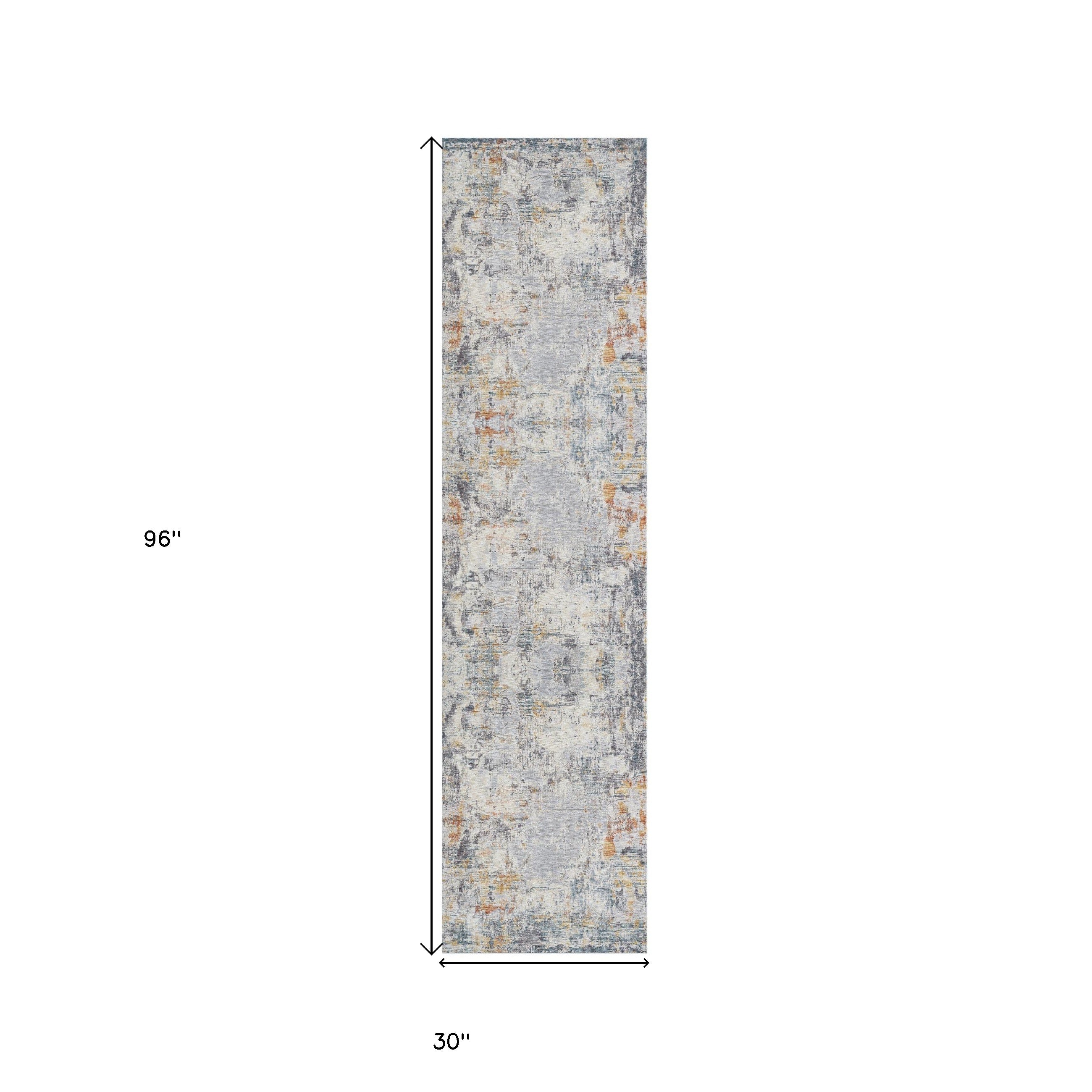 8' Runner Gray and Ivory Abstract Runner Rug
