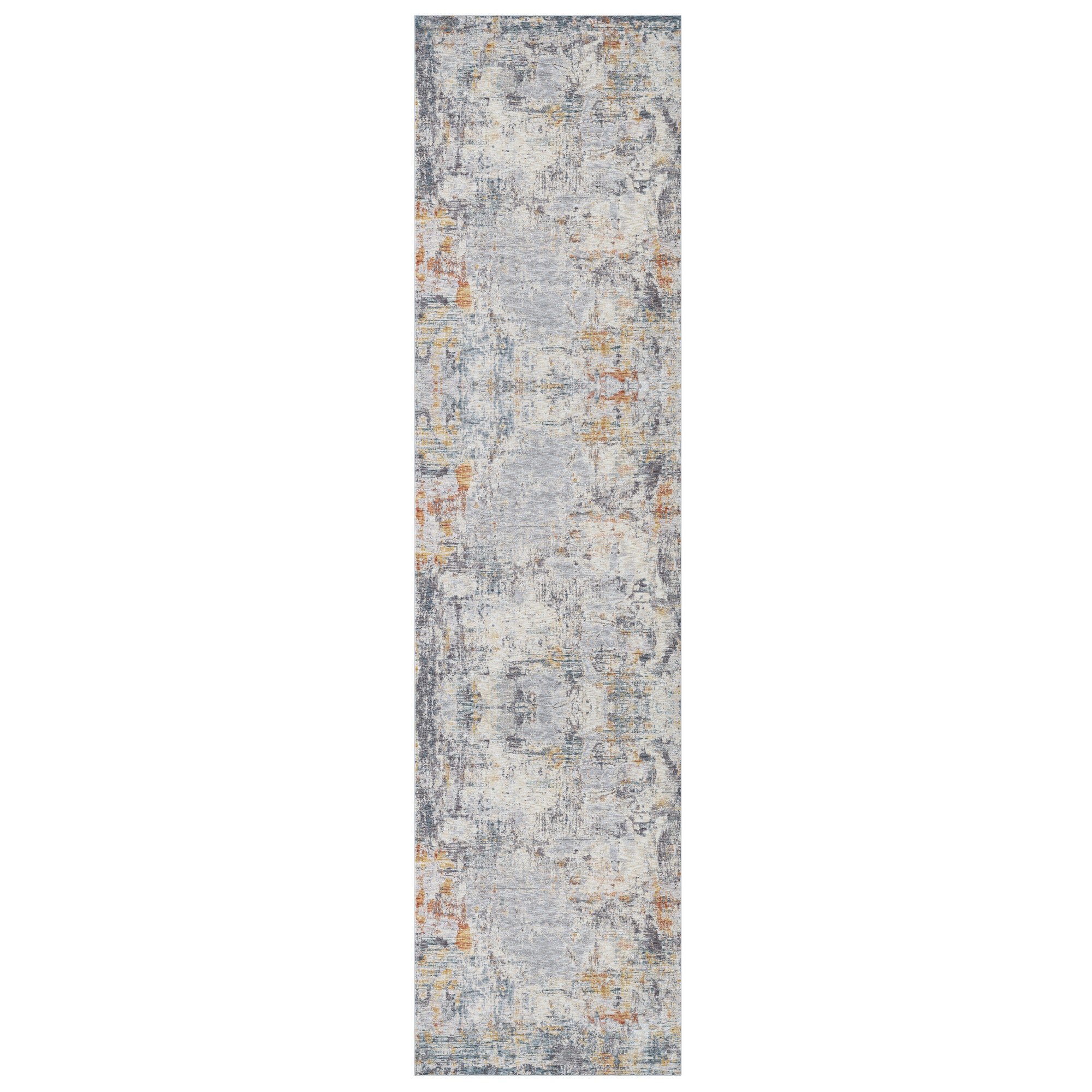 8' Runner Gray and Ivory Abstract Runner Rug