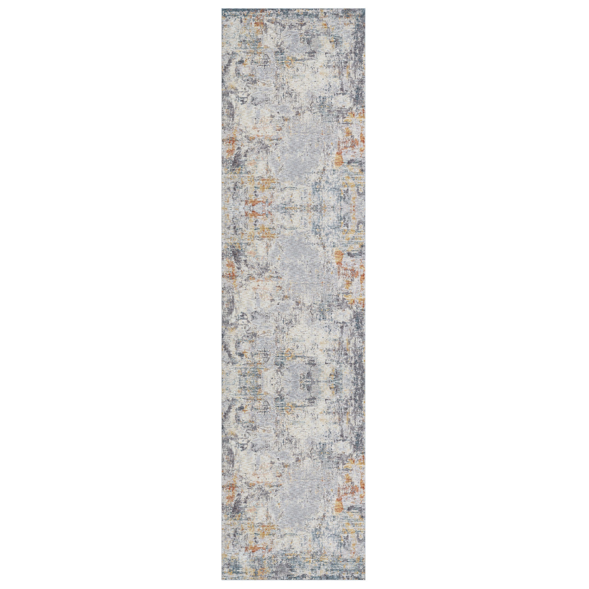 8' Runner Gray and Ivory Abstract Runner Rug