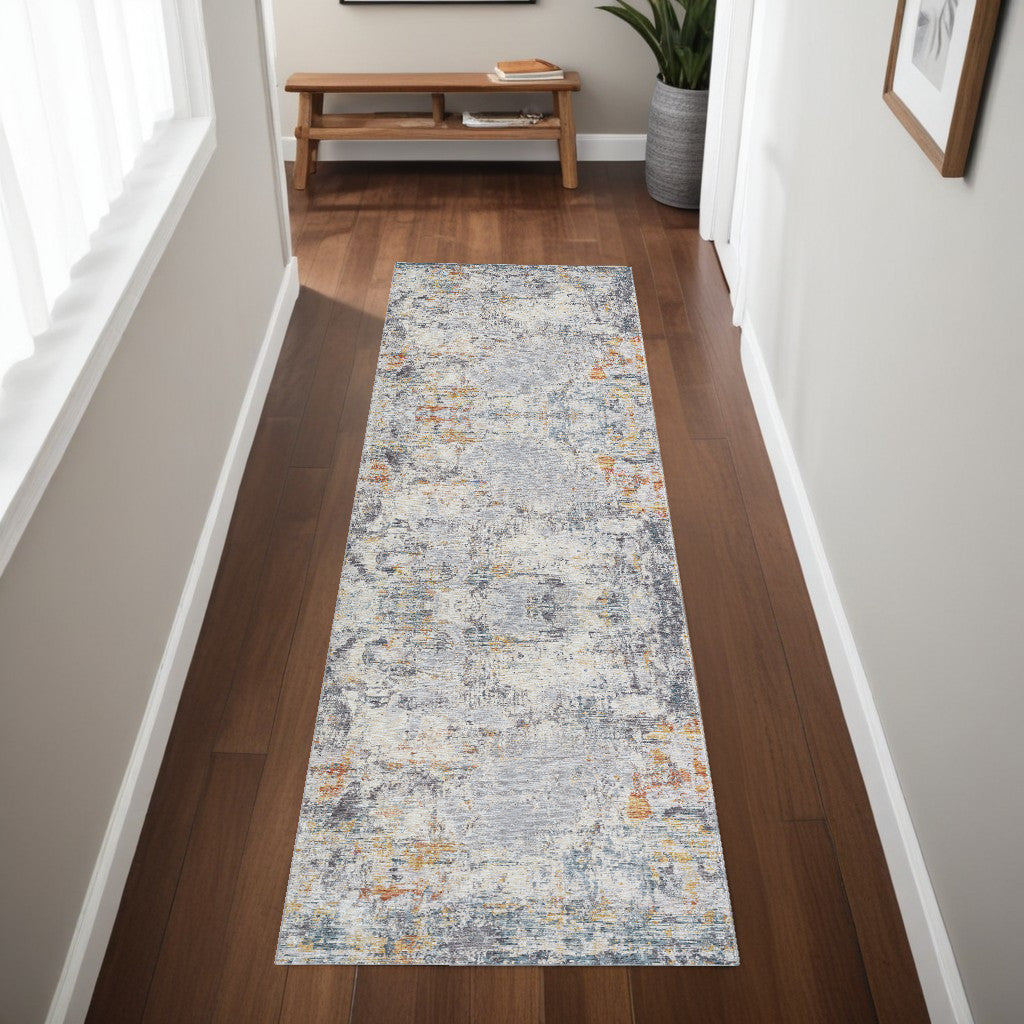 8' Runner Gray and Ivory Abstract Runner Rug