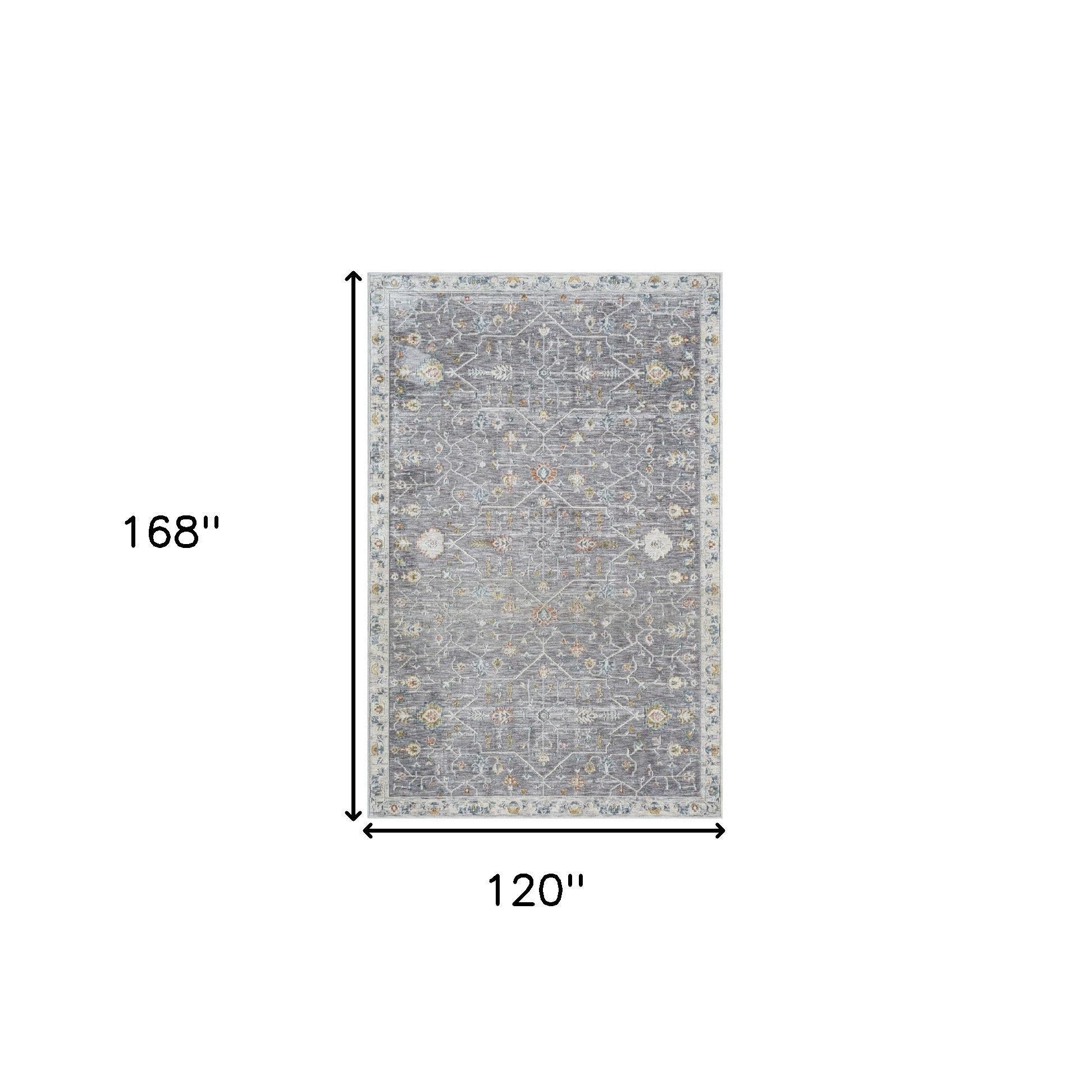 10' x 14' Gray and Ivory Floral Area Rug