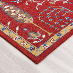 5' x 8' Red and Ivory Wool Floral Hand Tufted Area Rug