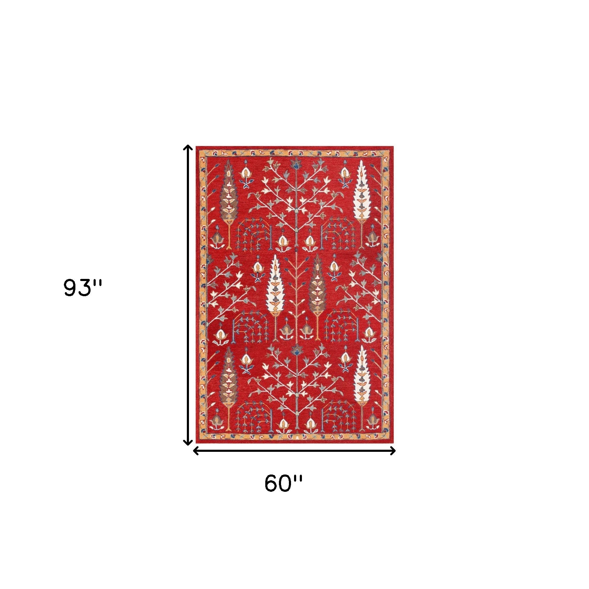 5' x 8' Red and Ivory Wool Floral Hand Tufted Area Rug
