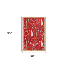 5' x 8' Red and Ivory Wool Floral Hand Tufted Area Rug