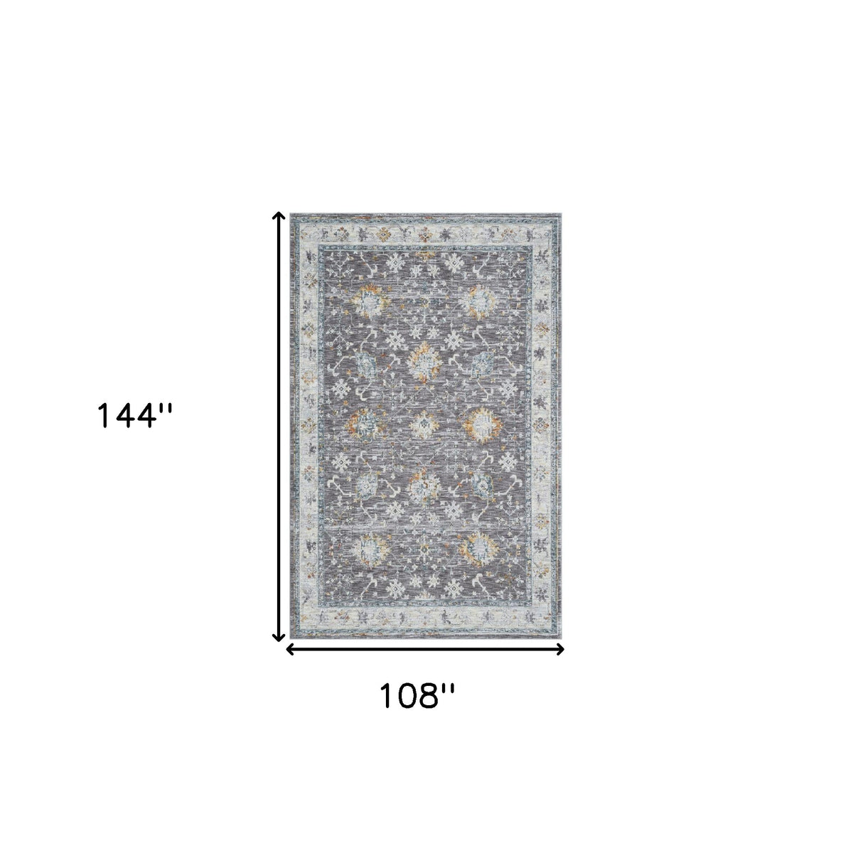 9' x 12' Gray and Ivory Floral Area Rug