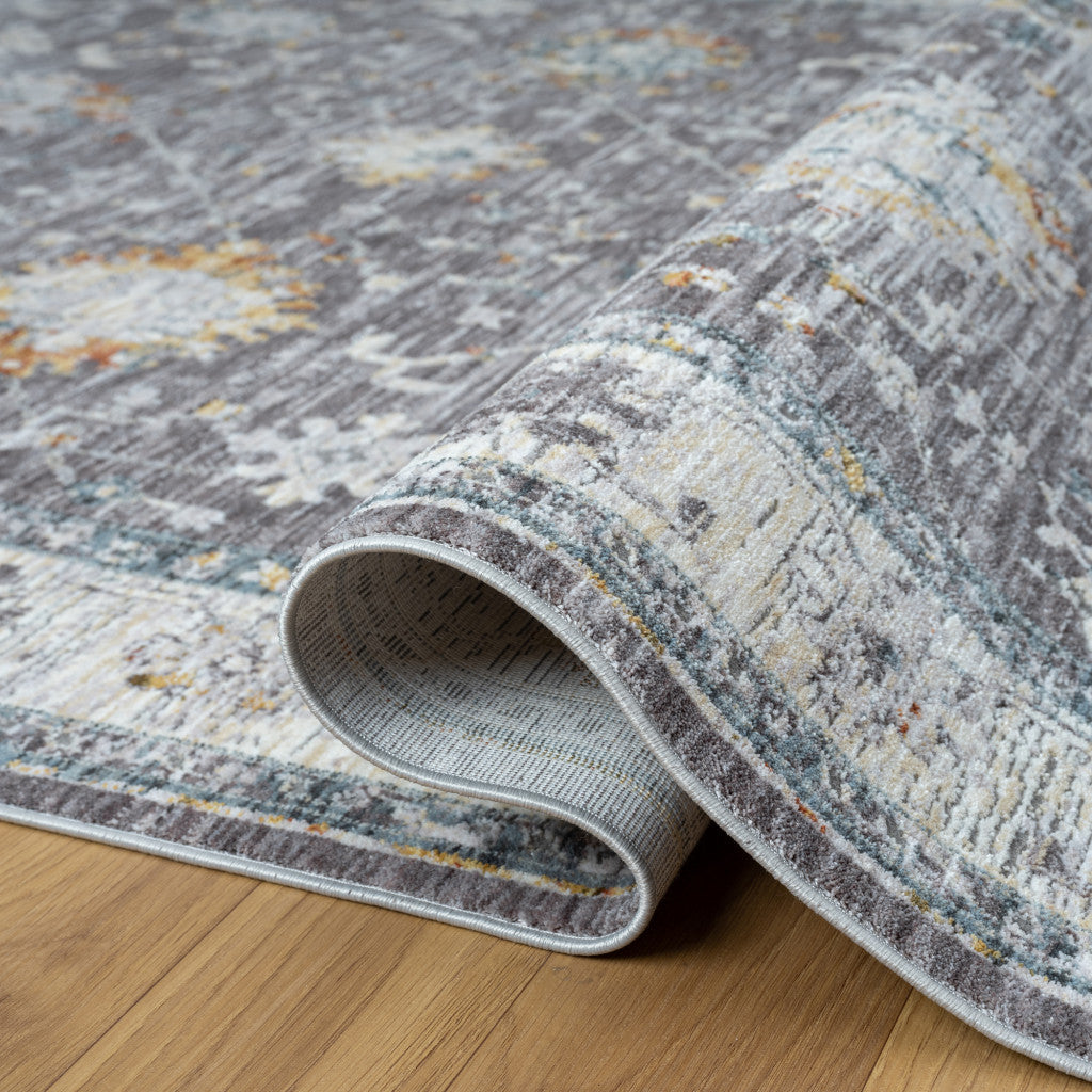 9' x 12' Gray and Ivory Floral Area Rug