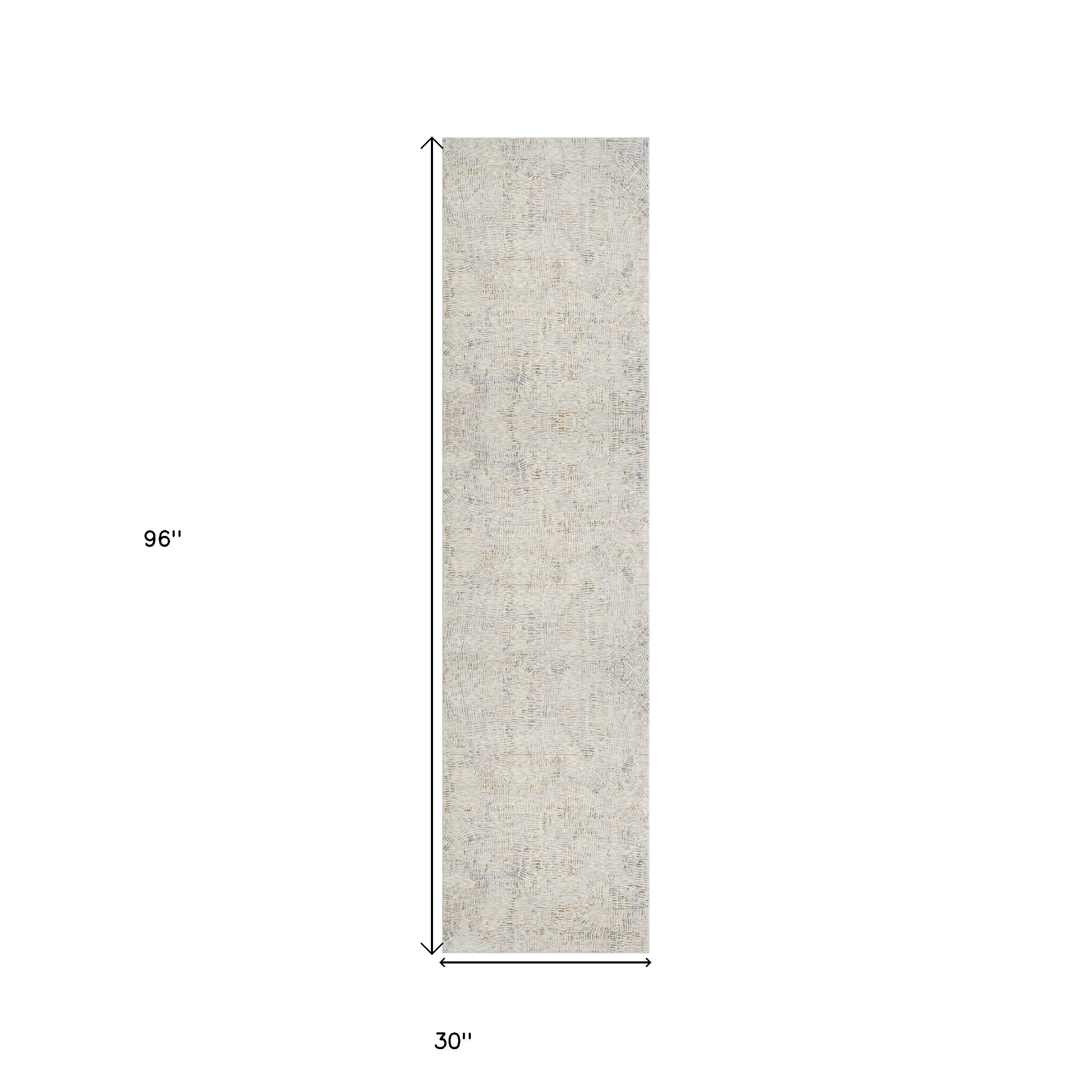 8' Runner Ivory and Gray Abstract Runner Rug