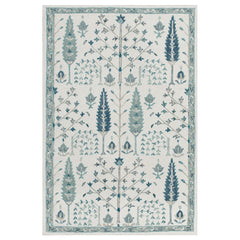 5' x 8' Ivory and Blue Wool Floral Hand Tufted Area Rug