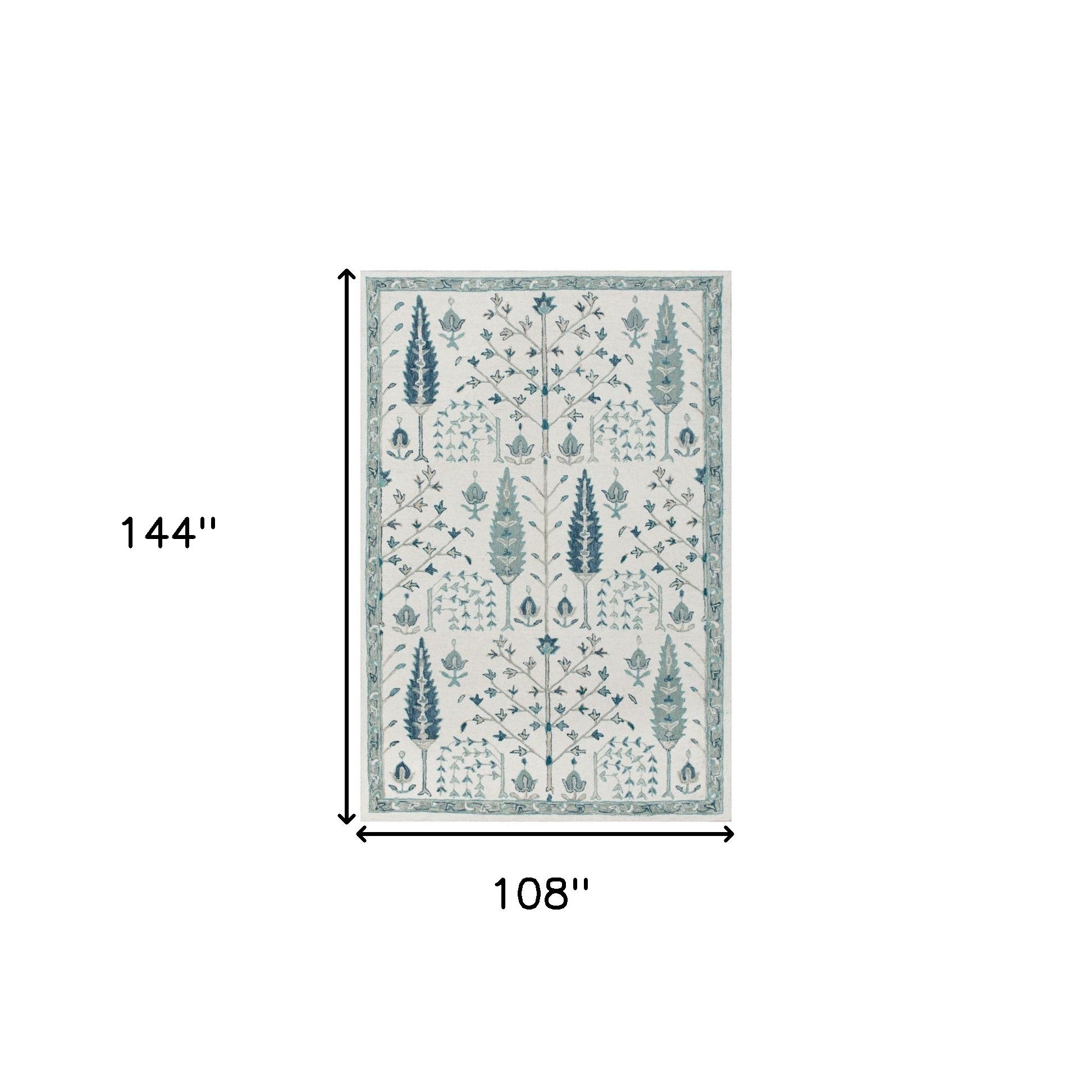 9' x 12' Ivory and Blue Wool Floral Hand Tufted Area Rug