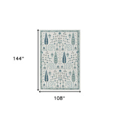 9' x 12' Ivory and Blue Wool Floral Hand Tufted Area Rug