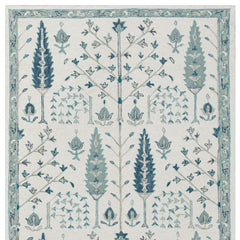 9' x 12' Ivory and Blue Wool Floral Hand Tufted Area Rug