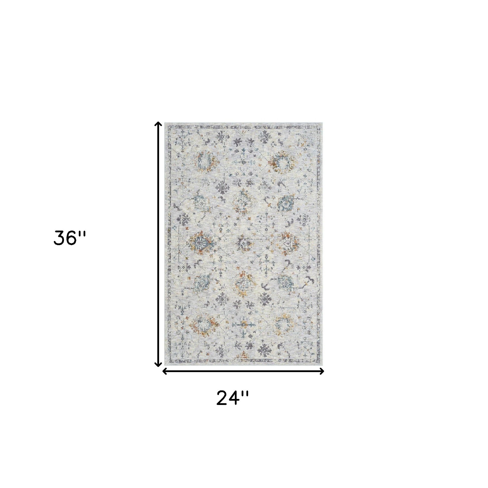 2' x 3' Ivory and Blue Floral Area Rug