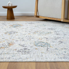 2' x 3' Ivory and Blue Floral Area Rug
