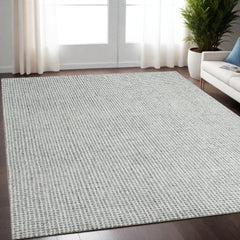 5' x 7' Green and Ivory Wool Checkered Hand Tufted Area Rug