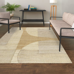 8' Runner Natural and Ivory Abstract Hand Woven Area Rug