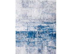 5' x 7' Gray and Blue Abstract Printed Washable Non Skid Area Rug