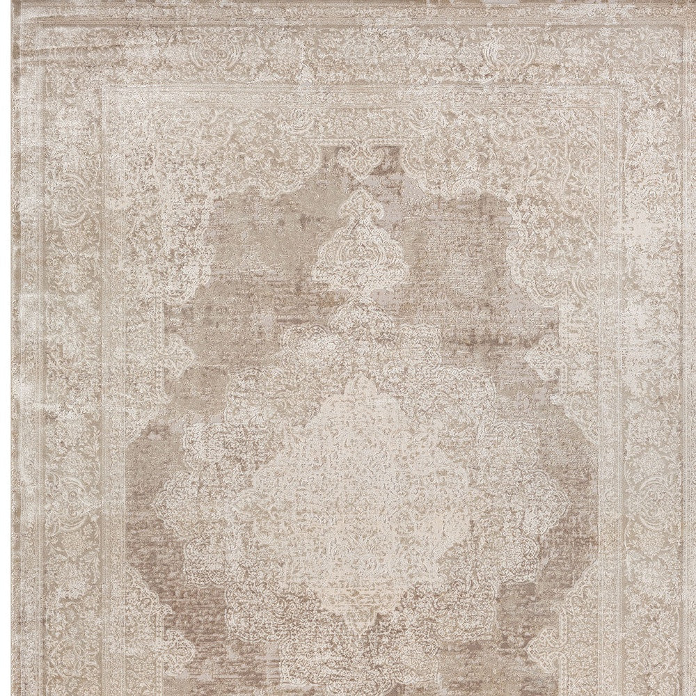 10' x 14' Beige and Ivory Medallion Area Rug