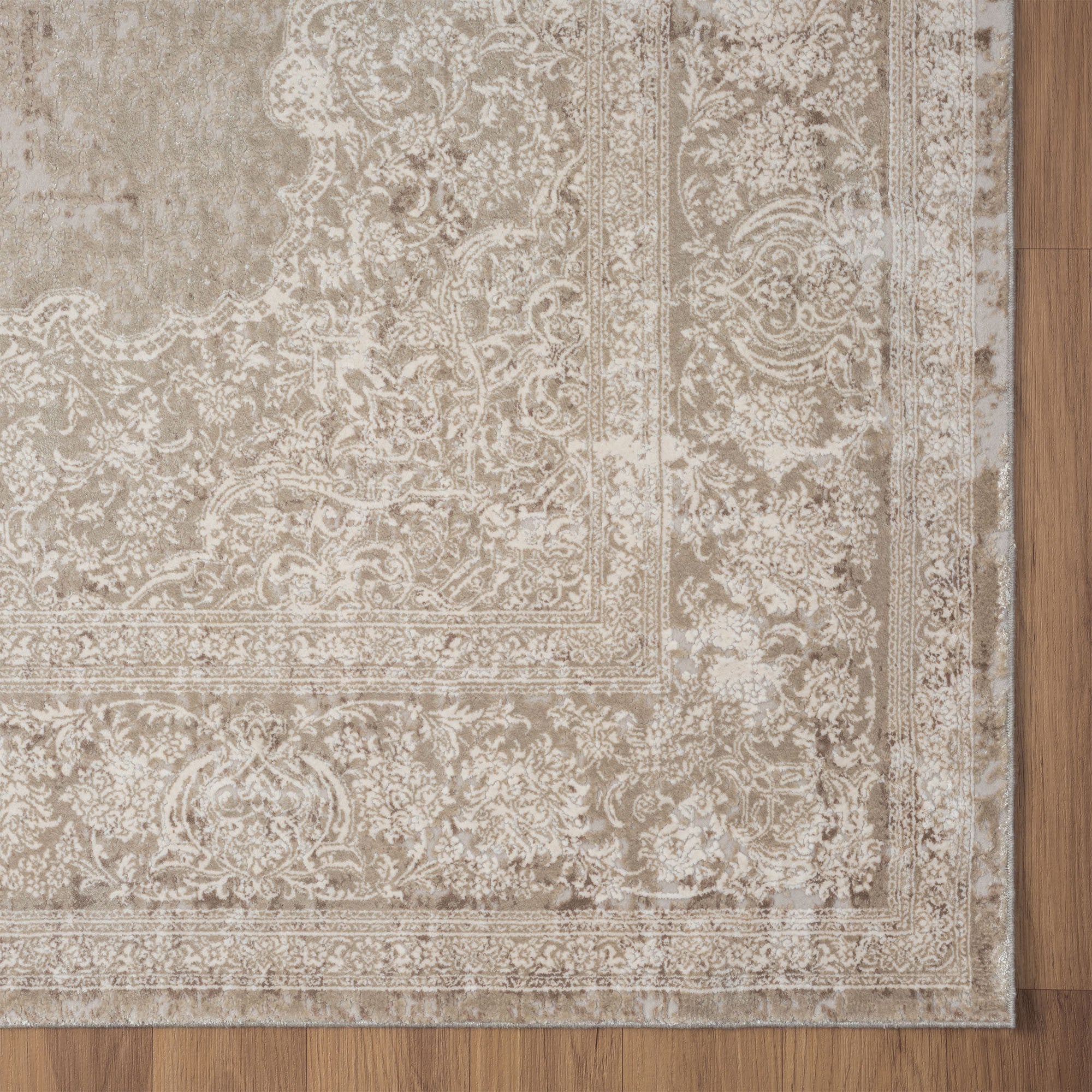 10' x 14' Beige and Ivory Medallion Area Rug