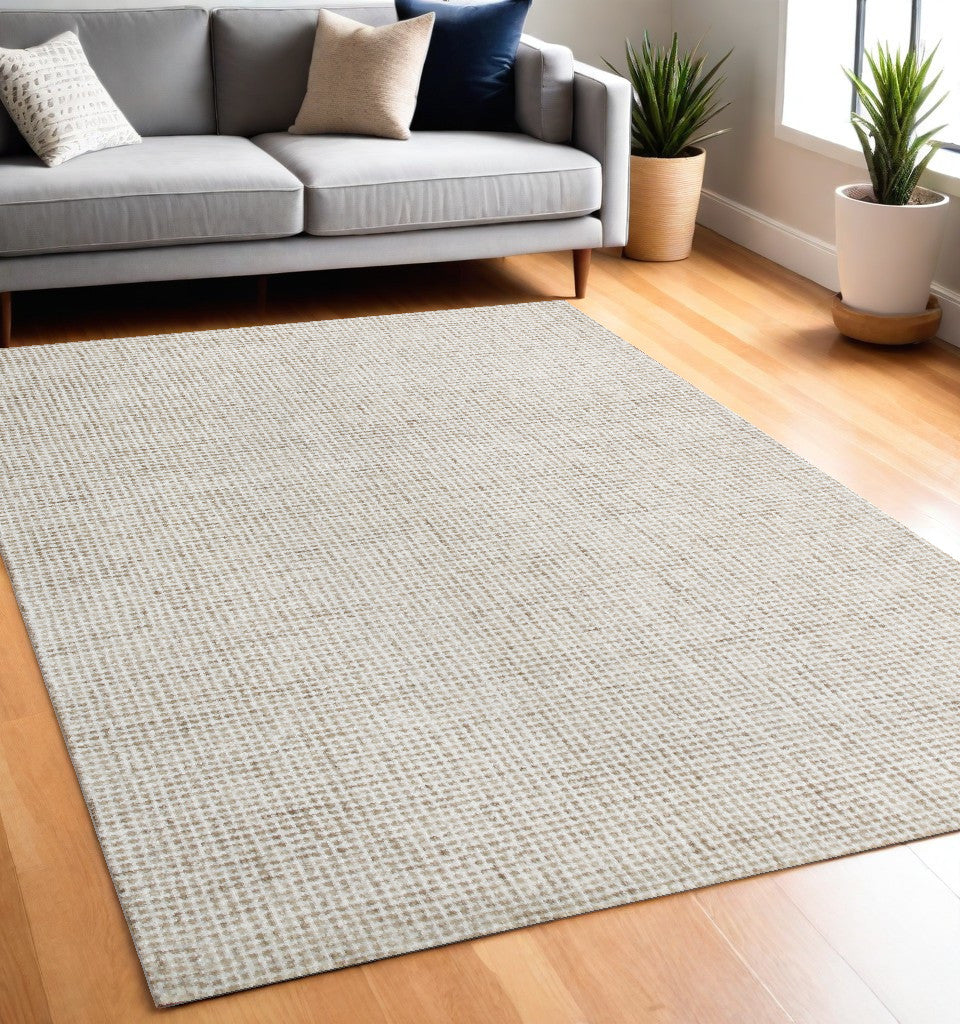 5' x 7' Beige and Ivory Wool Checkered Hand Tufted Area Rug