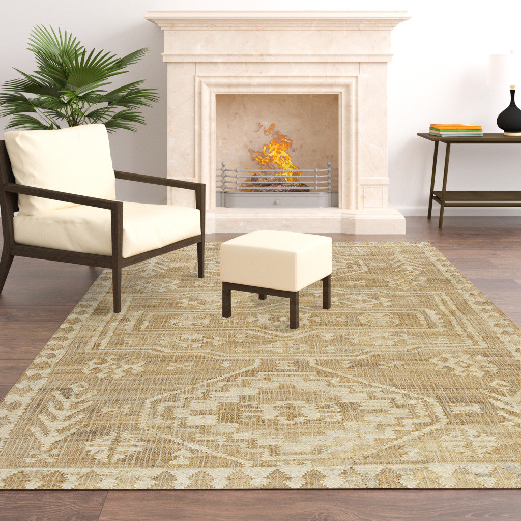 8' Runner Natural and Ivory Medallion Hand Woven Area Rug