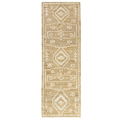 8' Runner Natural and Ivory Medallion Hand Woven Area Rug