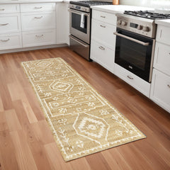 8' Runner Natural and Ivory Medallion Hand Woven Area Rug