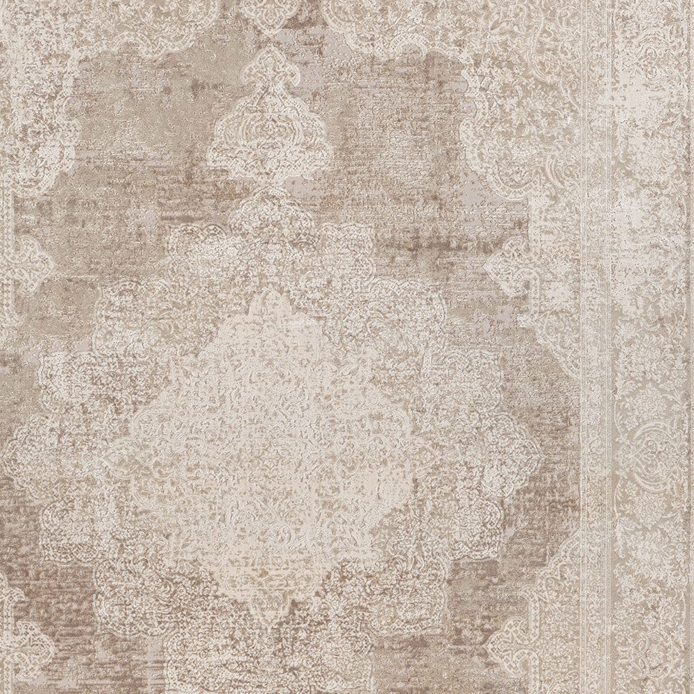 9' x 12' Beige and Ivory Medallion Area Rug