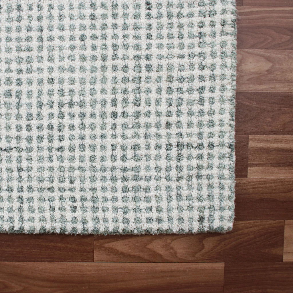 10' x 14' Green and Ivory Wool Checkered Hand Tufted Area Rug