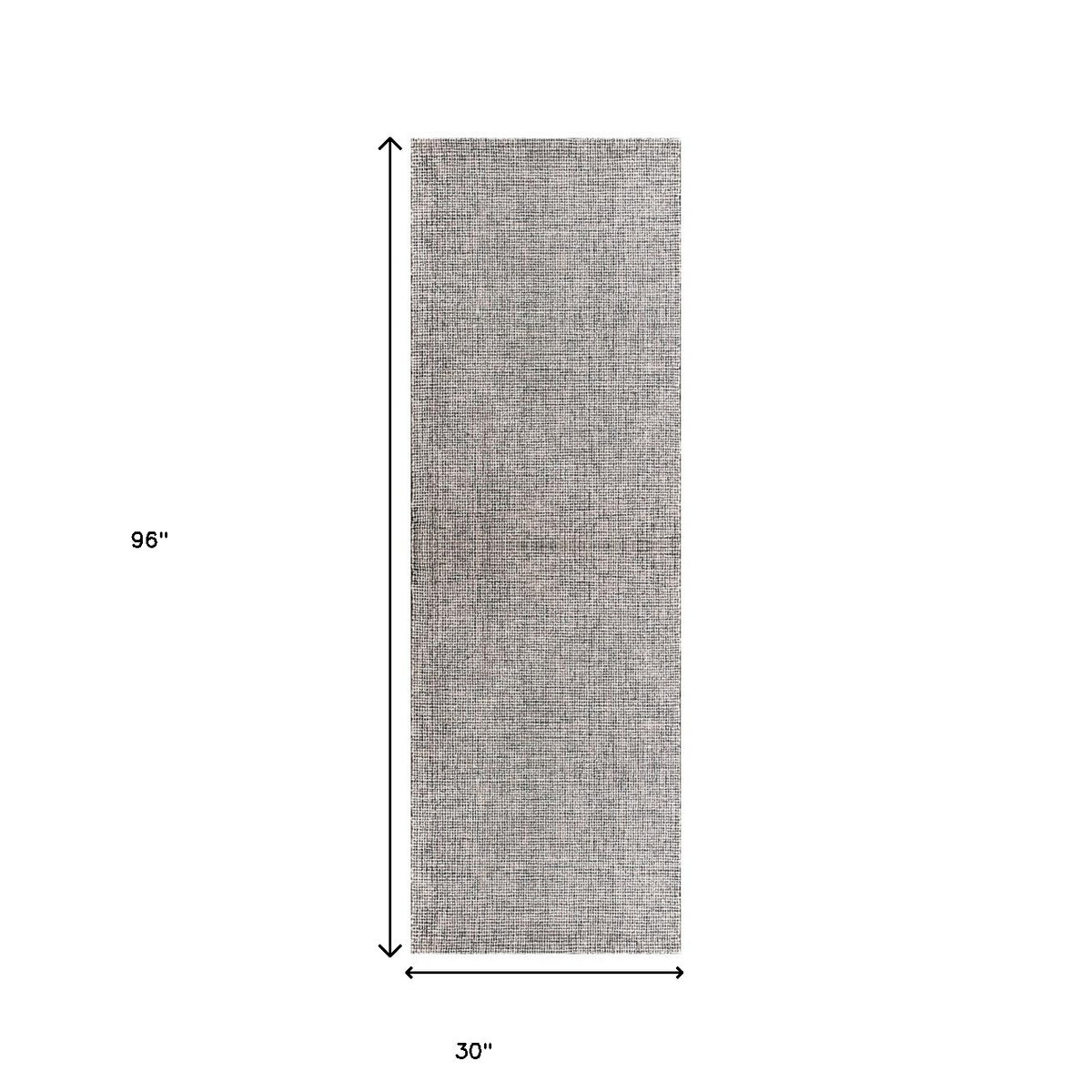 8' Runner Gray and Ivory Wool Checkered Hand Tufted Runner Rug