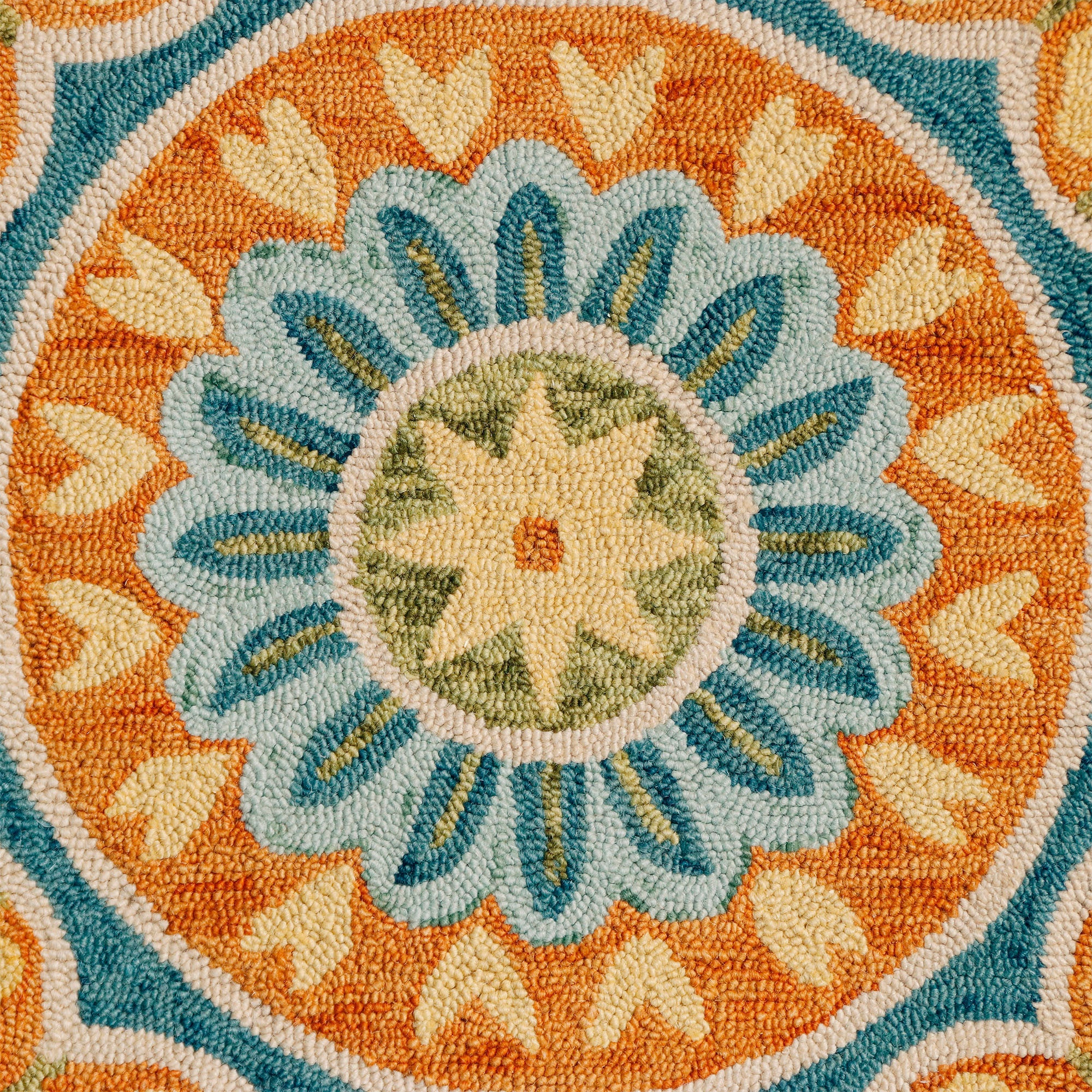 6' Orange and Blue Round Wool Floral Hand Tufted Area Rug