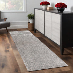 8' Runner Gray and Ivory Wool Checkered Hand Tufted Runner Rug