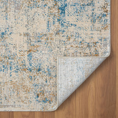6' Runner Blue and Ivory Abstract Runner Rug